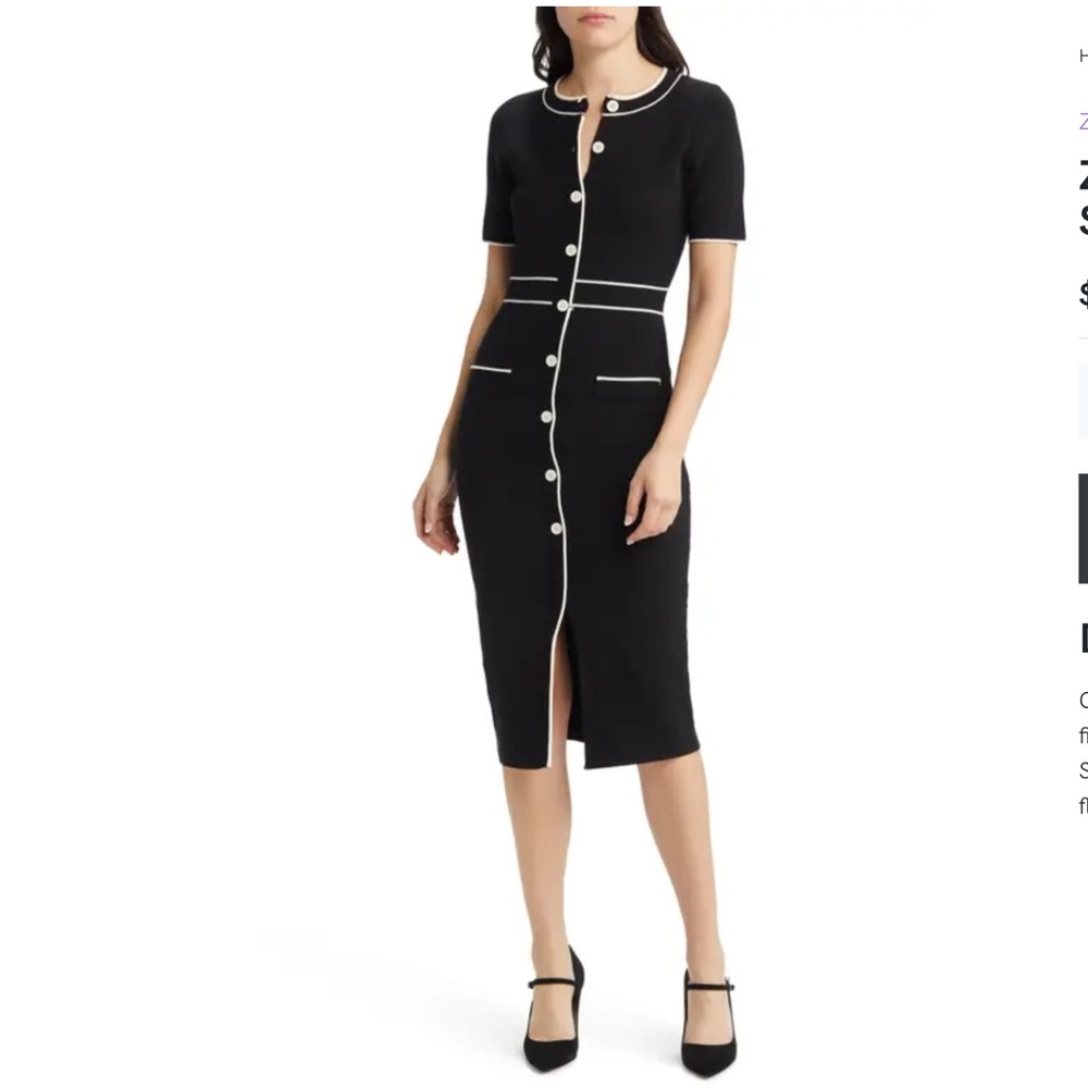 ZOE AND CLAIRE Button Front Midi Sweater Dress
